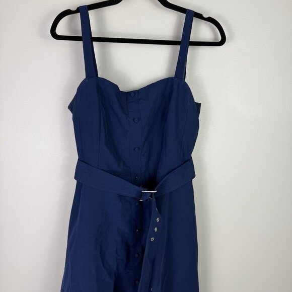 Julia Jordan Women's Navy Blue Belted Button Midi Dress Front Size 8 Party Chic - Picture 3 of 11